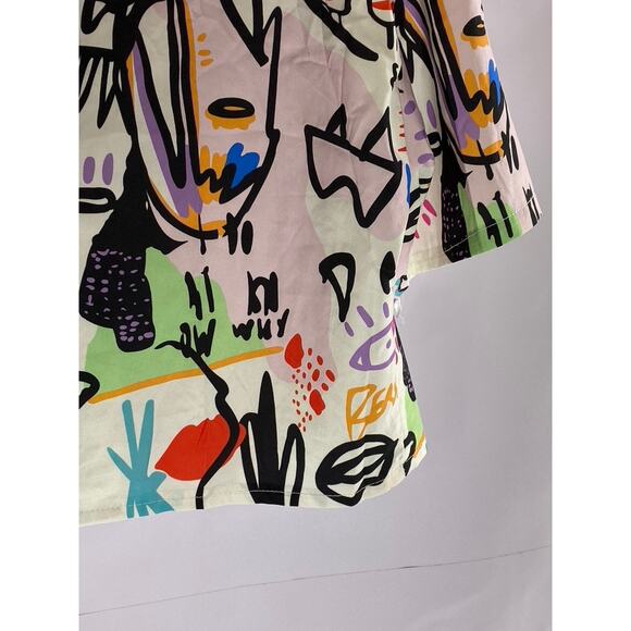 SHEIN Women's White/Multi Graffiti Graphic Button-Up Short Sleeve Crop Top SZ S - Picture 6 of 9